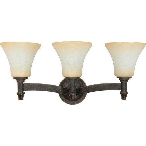 Glomar Viceroy - 3-Light Wall - Vanity with Burnt Sienna Glass Finished in Golden Umber-DISCONTINUED
