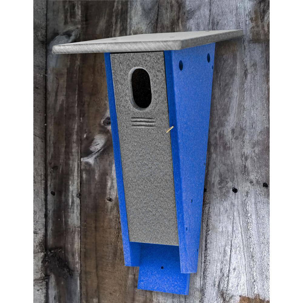 Gray and Blue Poly Resin Mid-Century Modern Birdhouse