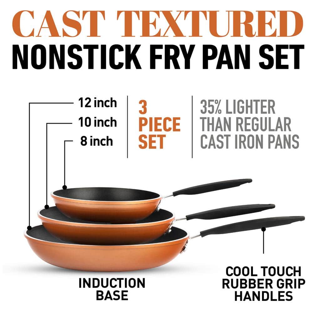 Gotham Steel Copper Nonstick Ceramic Coated Fry Pan Set - 8'', 10'' and 12''