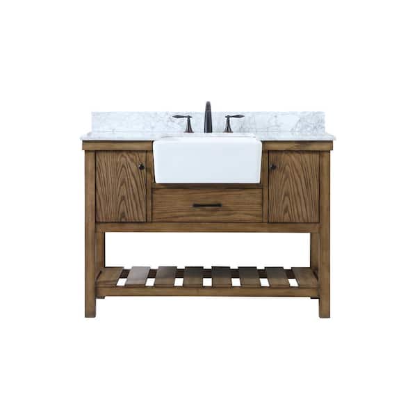 Unbranded Timeless Home 48 in. W x 22 in. D x 34.13 in. H Bath Vanity in Driftwood with Carrara Marble Top with White Basin
