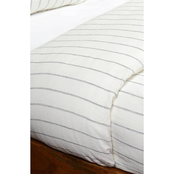 Monaco Ivory Striped King Linen Duvet Cover V021783 The Home Depot