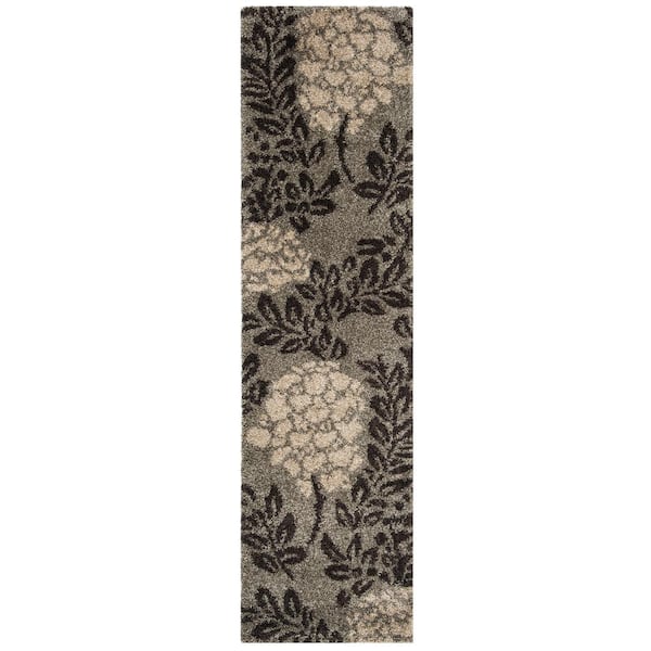 SAFAVIEH Florida Shag Smoke/Dark Brown 2 ft. x 8 ft. Floral Runner Rug
