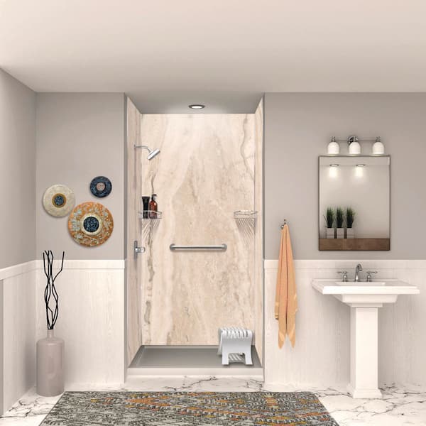 Transolid Titan 48 in. W x 96 in. H x 36 in. D 3-Piece Glue-Up Alcove Shower Wall Surround in Savanna Creme (Honed)