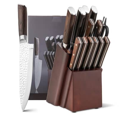 Velaze 8-Piece Silver Acrylic Handle Stainless Steel Knife Set with Knife  Block VLZ-KN-005 - The Home Depot