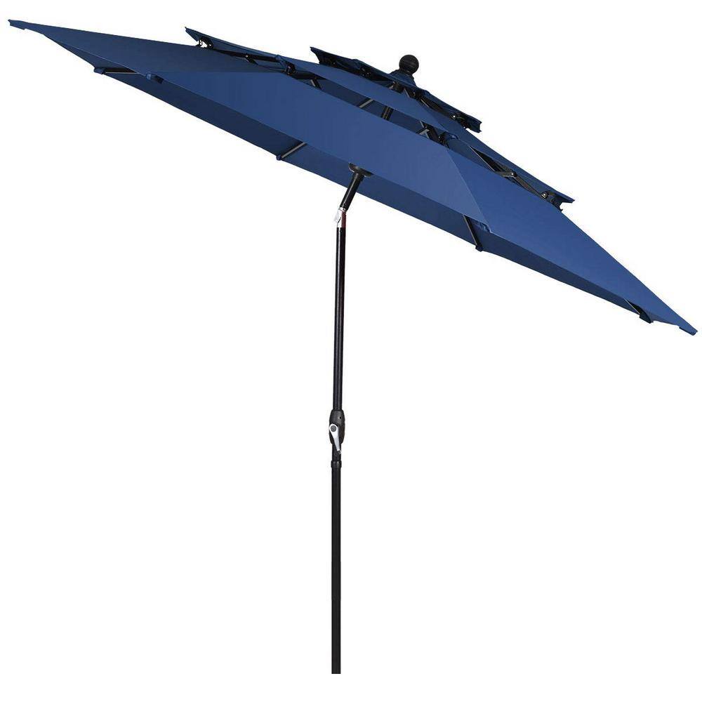 Alpulon 10 ft. 3Tier Aluminum Market Patio Umbrella in Navy with Crank