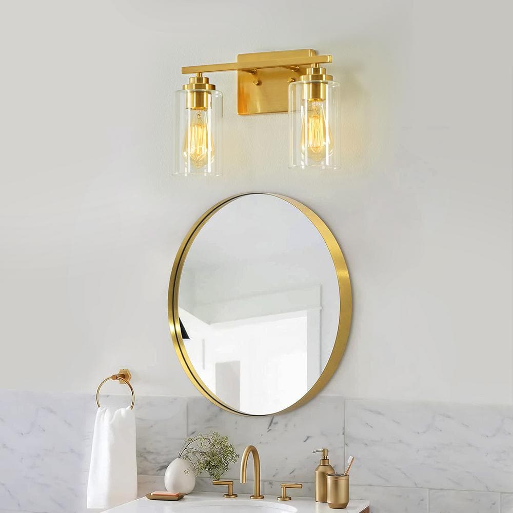 Antiqued Brass 2-Light Dimmable Cylinder Vanity Light