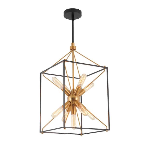 Clyde 25-Watt 9-Light Black and Gold Modern Sputnik Pendant Chandelier Light Fixture for Dining Room or Kitchen Island