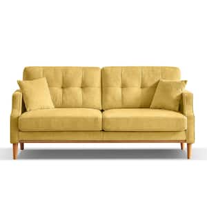70 in. Wide Straight Arm Polyester Upholstery Modern Symmetrical Sofa with USB Port in Yellow