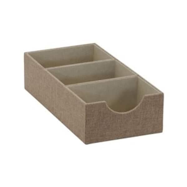 HOUSEHOLD ESSENTIALS 6 in. x 3 in. Oblong 3-Section Hardsided Tray in Latte