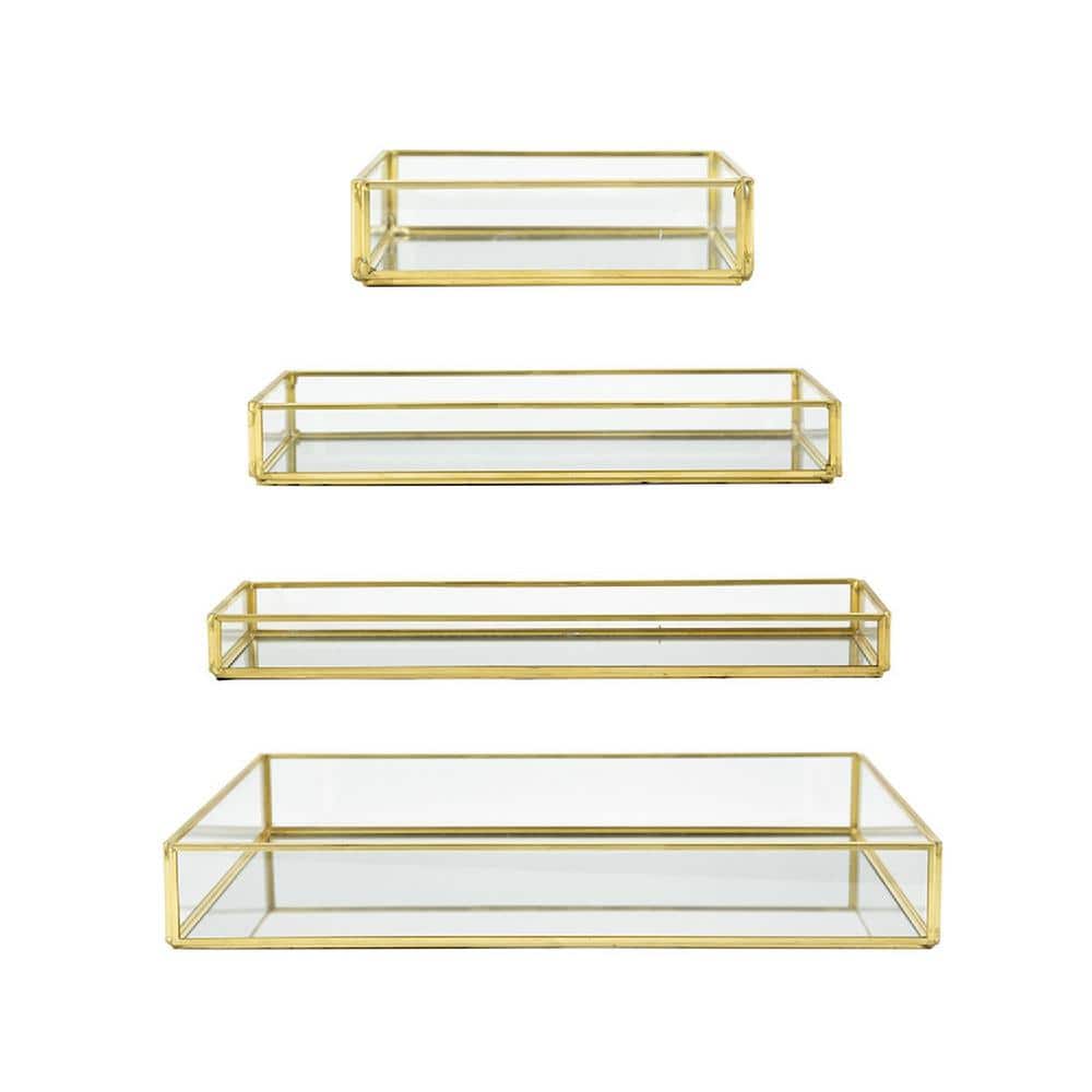 Clear Rectangular Glass Tray with Gold Rim