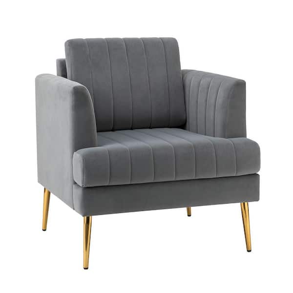 JAYDEN CREATION Tyndaridae 31 in. Gray Polyester Arm Chair with Metal Legs