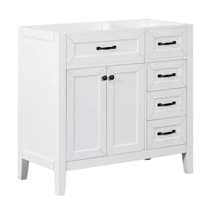 35.5 in. W x 17.7 in. D x 35 in. H Bath Vanity Cabinet without Top in White, Three Drawers