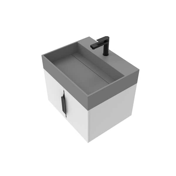 Maranon 24 in. W x 18.9 in. D x 19.25 in. H Single Sink Bath Vanity in White with Black Trim with Solid Surface Gray Top