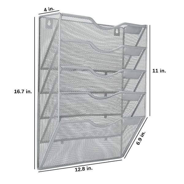 Silver 12.8 in. x 16.7 in. Metal Wall-Mounted Magazine Rack