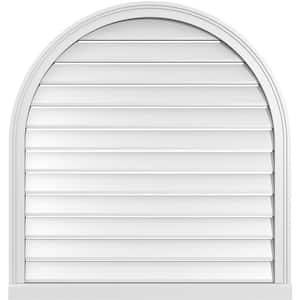 36 in. x 38 in. Round Top White PVC Paintable Gable Louver Vent Functional