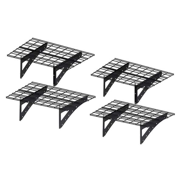 4-Pack 35.4 in. W x 23.6 in. D Black Metal Garage Wall Shelf for Garge, Supermarket, Warehouse