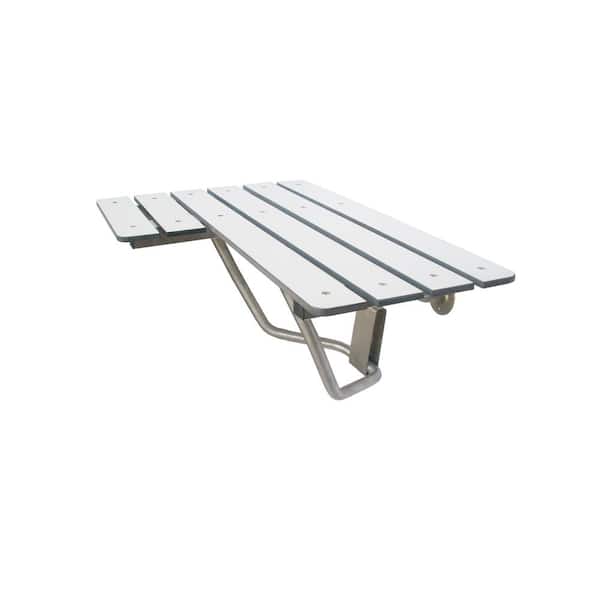 CSI Bathware 26 in. W x 21 in. D L-Shaped Right Hand White Phenolic Slatted Shower Seat with Wall Bracket Mount