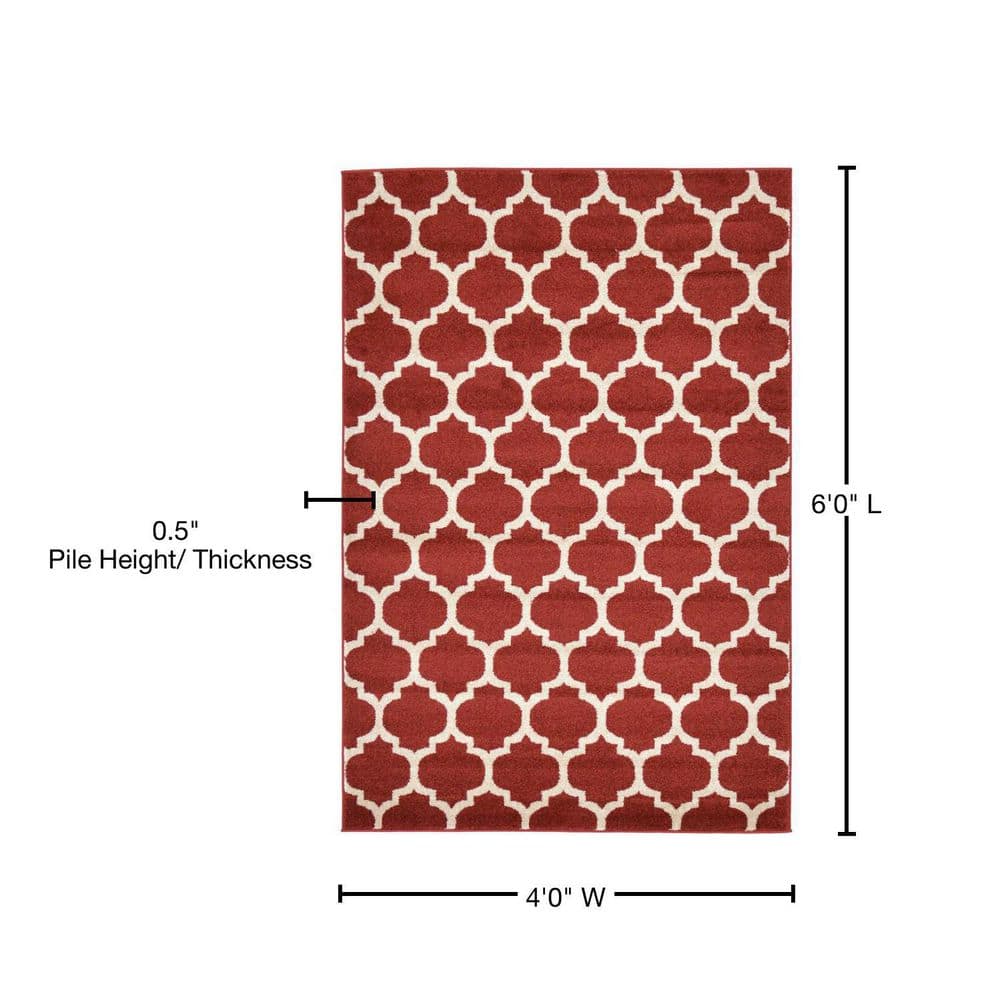 Red and Orange Synthetic Trellis Indoor Area Rug