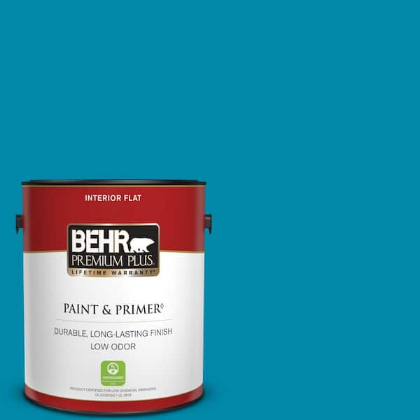 BEHR PREMIUM PLUS 1 gal. #P490-6 Hacienda Blue Flat Low Odor Interior Paint & Primer