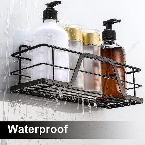 Dracelo 2 Pack Matte Black Bathroom Wall Mounted Adhesive Shower Caddies Shelf with Hooks