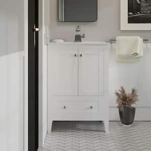 Cannes 24 in. Single, 2 Doors, 1 Drawer, Bathroom Vanity in White with White Countertop with White Basin