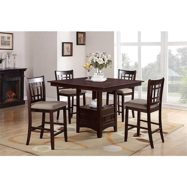 Brown Solid Wood and Beige Polyfabric High Chair (Set of 2)