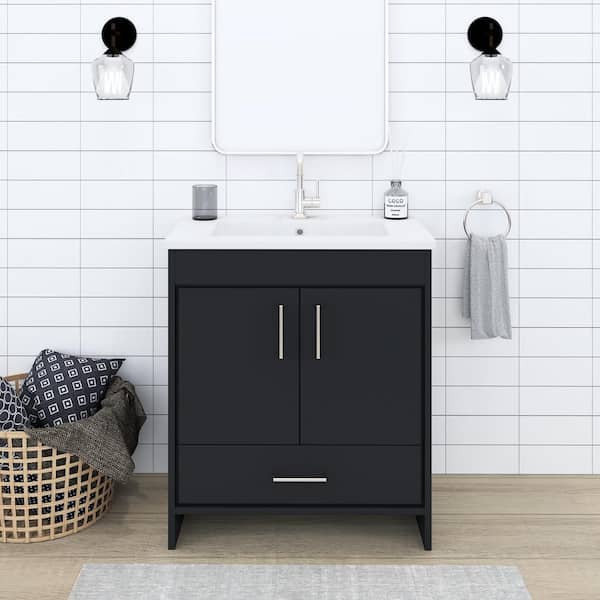 VOLPA USA AMERICAN CRAFTED VANITIES Rio 30 in. W x 19 in. D Bath Vanity in Black with Acrylic Vanity Top in White with White Basin