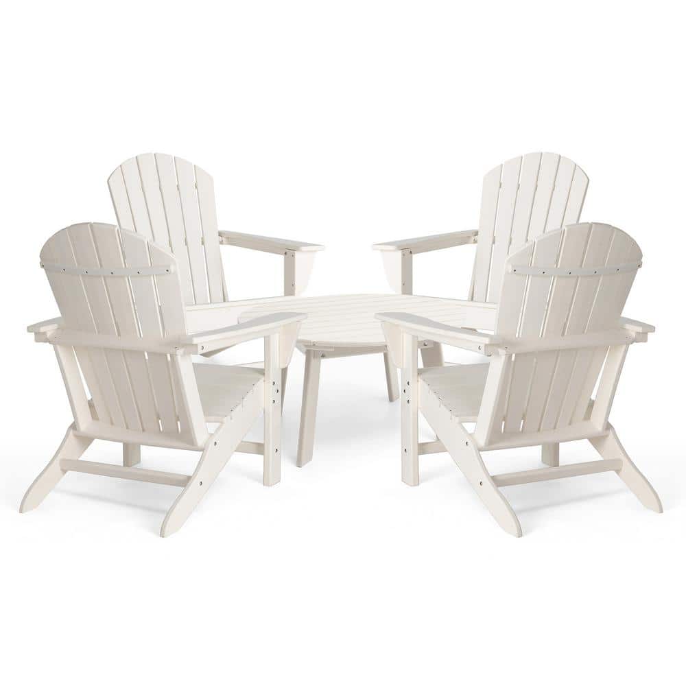 4-Piece Outdoor Patio White HDPE Plastic Adirondack Chair and Coffee Table Set (5-Pack) price history on PriceWatchPro