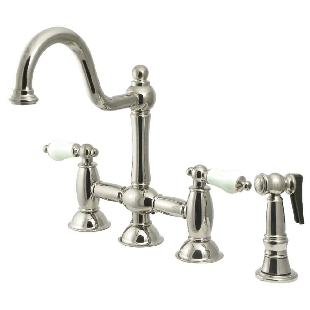 Kingston Brass Restoration 2-Handle Bridge Kitchen Faucet with Side ...