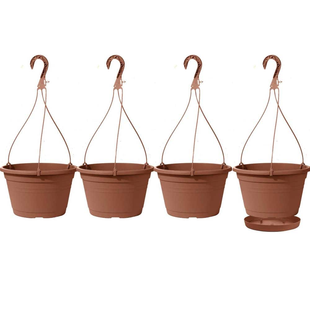 4-Piece 9.8 in. Brown Plastic Hanging Basket Pots with Drainage Trays and Chain Holder for Outdoor Indoor Plants price history on PriceWatchPro