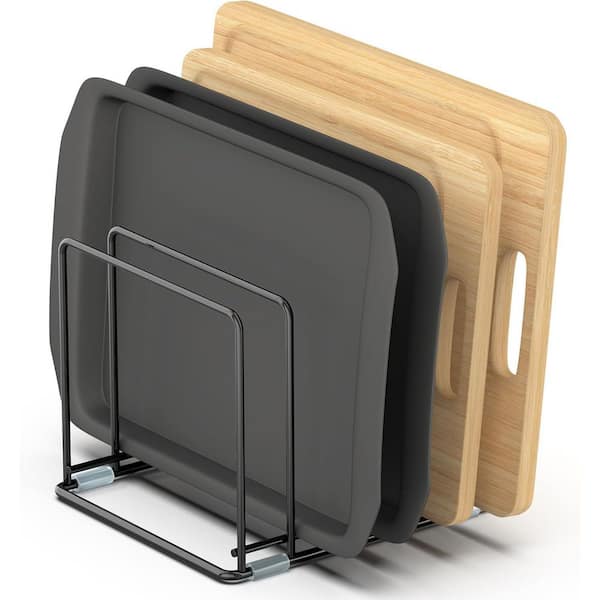 Black Iron Cutting Board Organizer Rack Kitchen Cabinet Divider Holder with 5 Slots for Baking Trays and Cookie Sheets