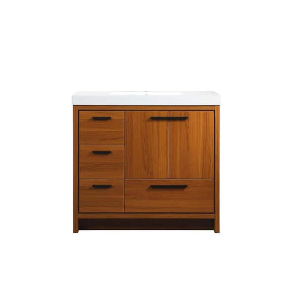 Unbranded Simply Living 36 in. Single Bathroom Vanity in Teak with Resin Vanity Top in White