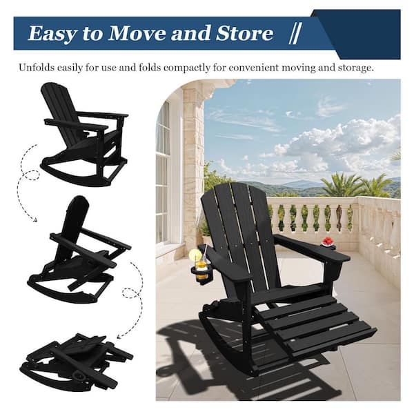 JEAREY Adirondack Plastic HDPE Folding Outdoor Rocking Chair with