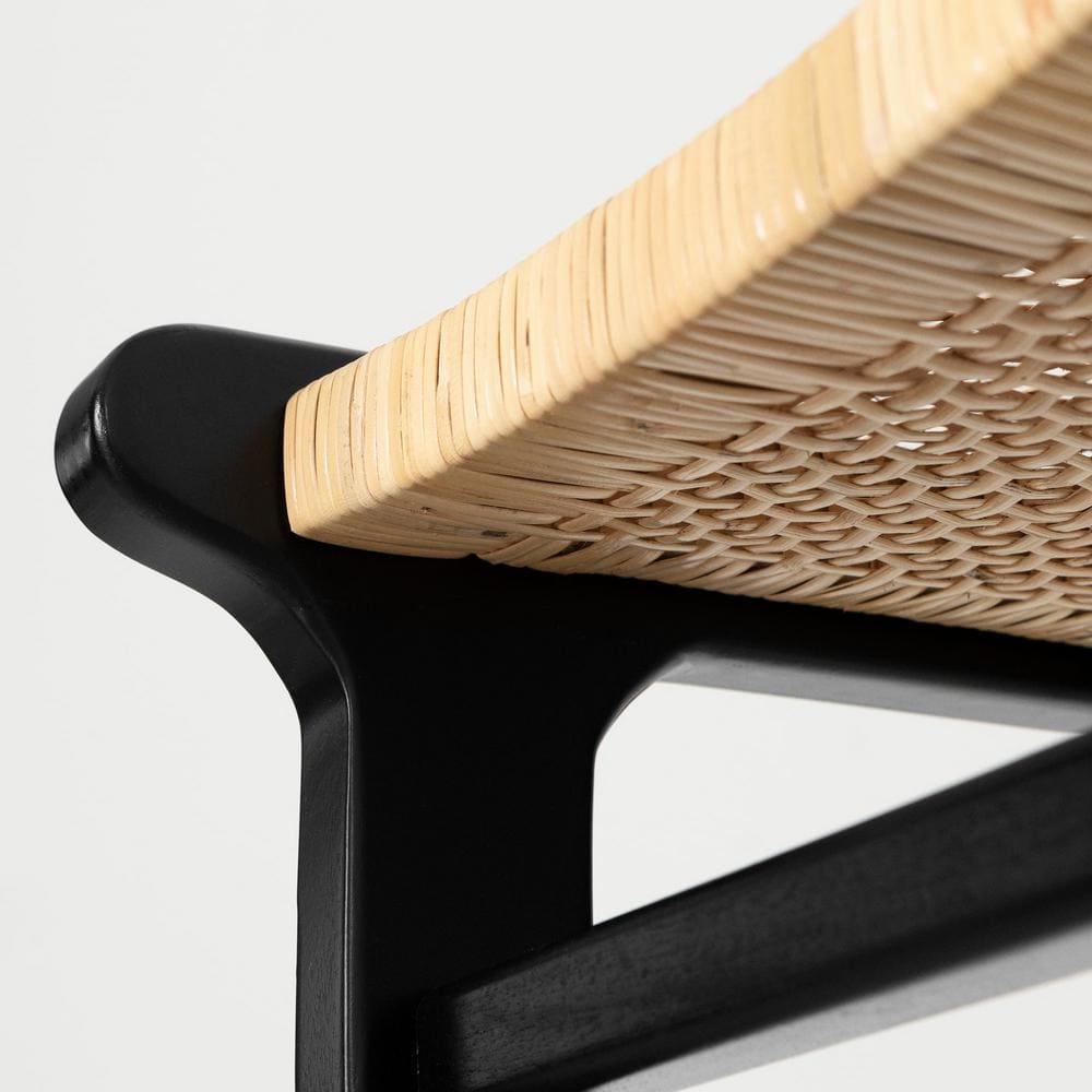 Balka 43" Black and Natural Rattan Teak Bar Stool