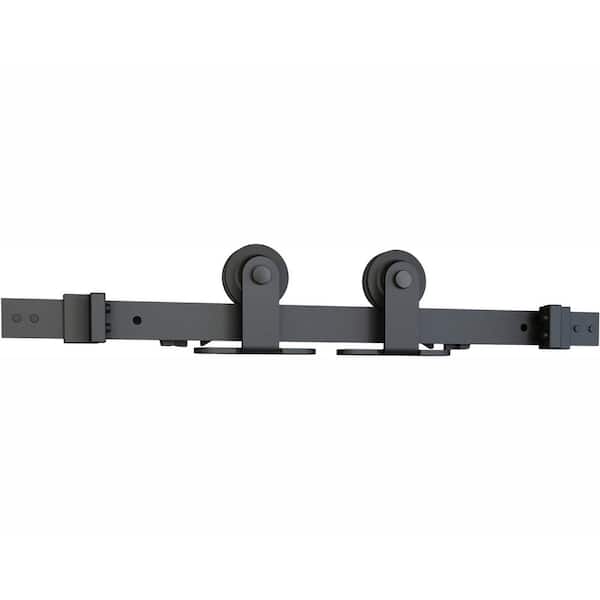 American Pro Decor 78 in. Soft Close Black Solid Steel Sliding Rolling Barn Door Hardware Kit for Single Wood Doors