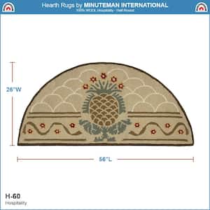 Hospitality Half Round Hearth Rug with Pineapple Design, 56 Inch Long, Beige