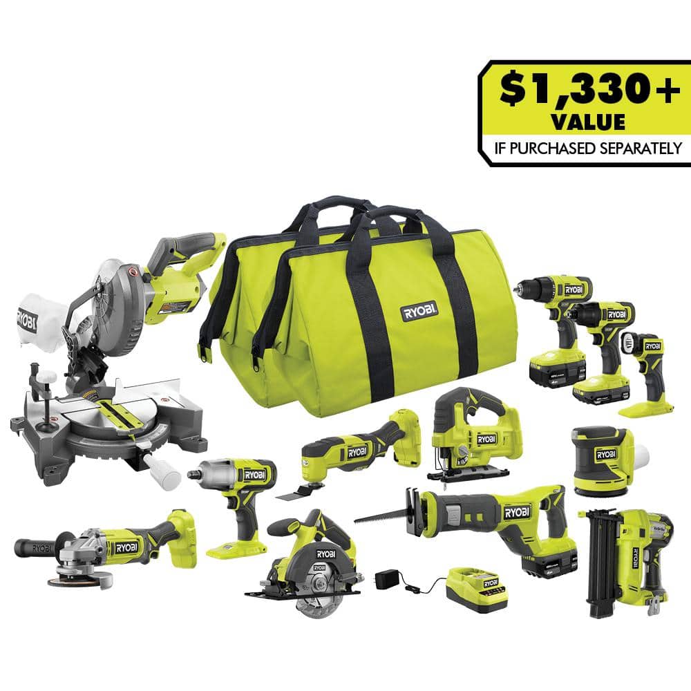 Forbyde shabby respons RYOBI ONE+ 18V 12-Tool Combo Kit with (1) 1.5 Ah Battery and (2) 4.0 Ah  Batteries and Charger PCL2200K3N - The Home Depot