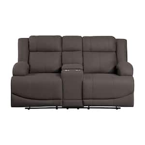 Darcel 70.5 in. W Chocolate Microfiber Manual Double Reclining Loveseat with Center Console