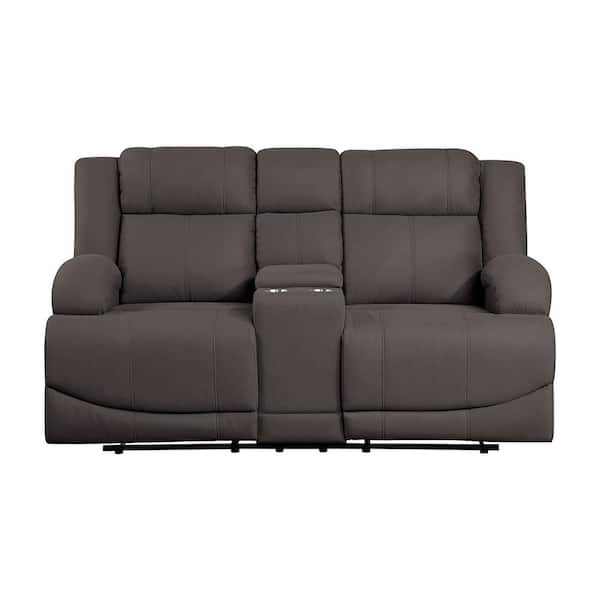 Lazzara Darcel 70.5 in. W Chocolate Microfiber Manual Double Reclining Loveseat with Center Console