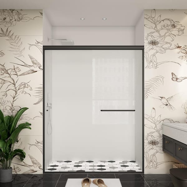YINVANI 48 in. W x 76 in. H Double Sliding Framed Bypass Bath Shower Door in Matte Black with Easy-Clean Clear Glass