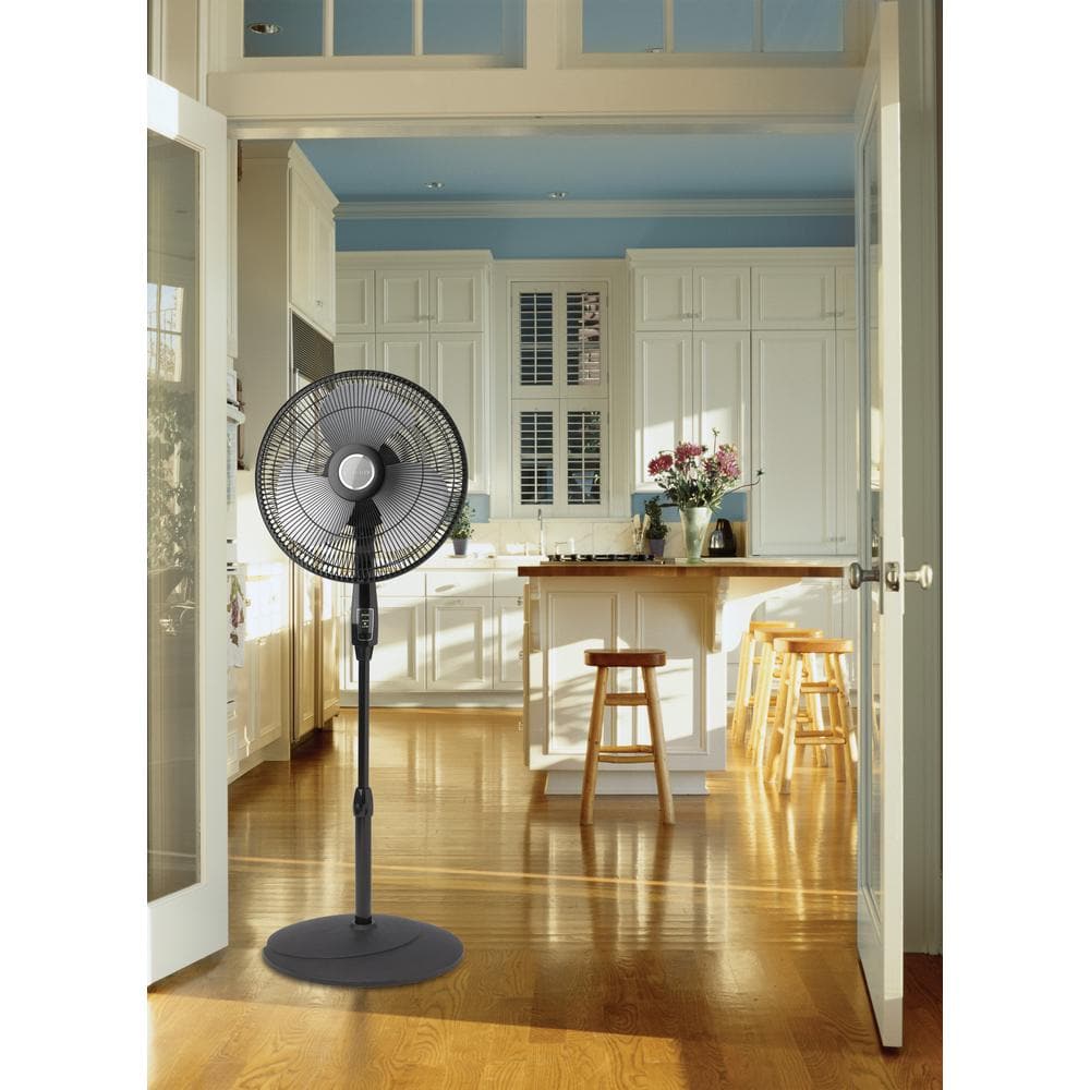 Black Adjustable Height Oscillating Pedestal Fan with Remote Control