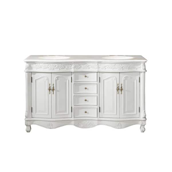 Unbranded Simply Living 60 in. W x 22 in. D x 36 in. H Bath Vanity in White with White And Brown Vein Marble Top