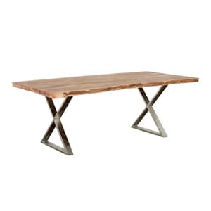 Sutherland 70 in. Natural Acacia Solid Wood Rectangle Dining Table w/ Chrome X-Shaped Legs Seats 6