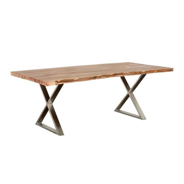 PRIMO INTERNATIONAL Sutherland 70 in. Natural Acacia Solid Wood Rectangle Dining Table w/ Chrome X-Shaped Legs Seats 6