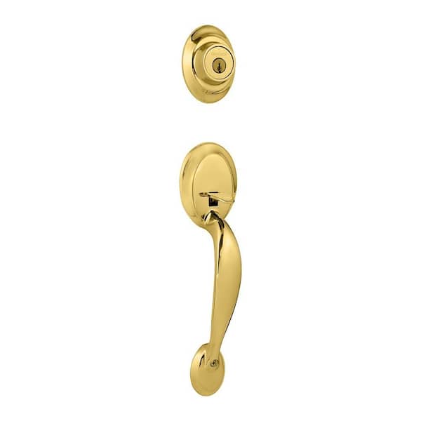 Kwikset Dakota Single Cylinder Polished Brass Door Handleset with Polo Door Knob