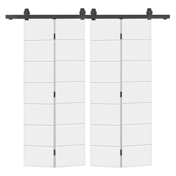 CALHOME 40 in. x 80 in. White Painted MDF Composite Modern Bi-Fold Hollow Core Double Barn Door with Sliding Hardware Kit
