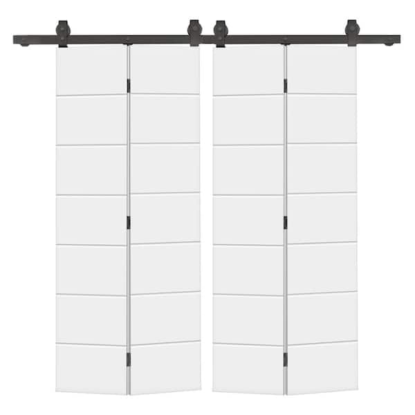 CALHOME 44 in. x 80 in. White Painted MDF Composite Modern Bi-Fold Hollow Core Double Barn Door with Sliding Hardware Kit