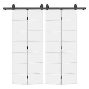 64 in. x 80 in. White Painted MDF Composite Modern Bi-Fold Hollow Core Double Barn Door with Sliding Hardware Kit