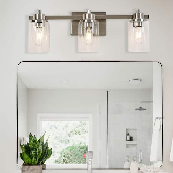 3 sandy nickel clear glass dressing table wall lamps, bulb not included