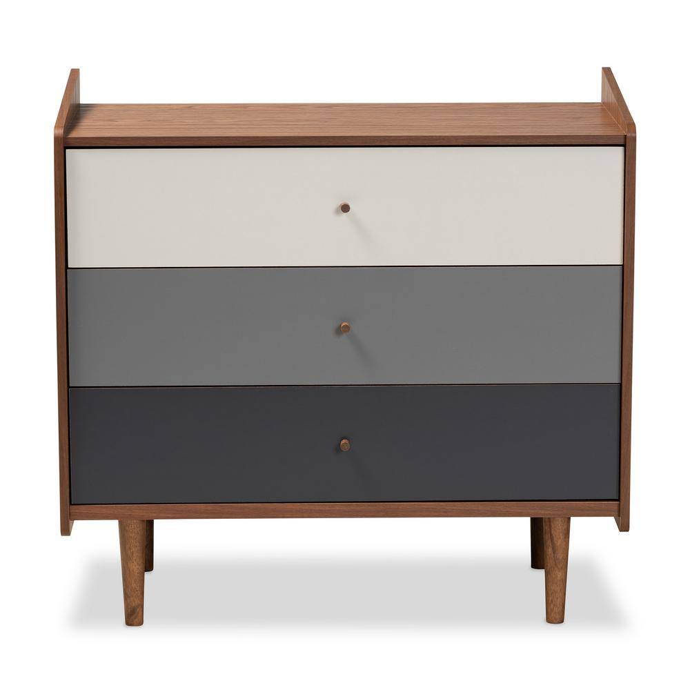 Halden Mid-Century Walnut and Gray 3-Drawer Chest
